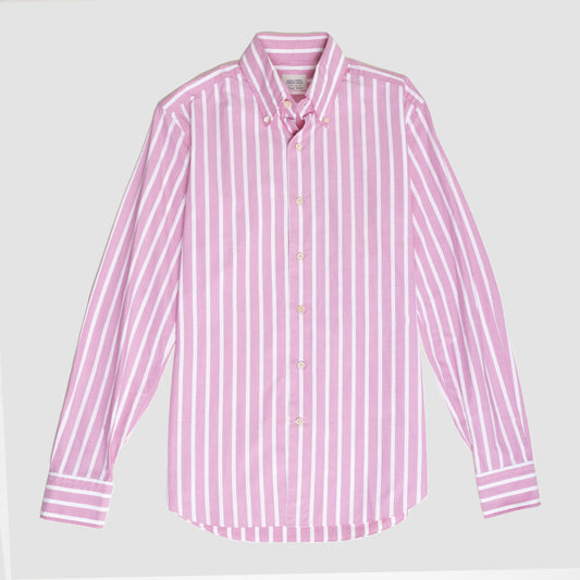 Button Down Stripe Slim Pink Shirt