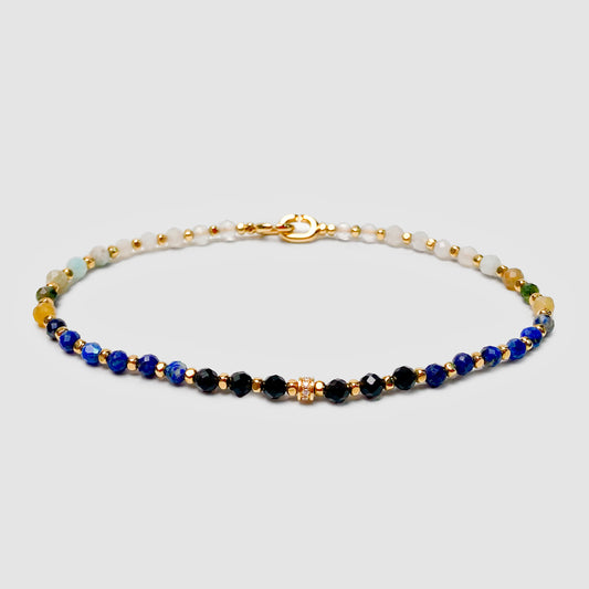 Crystal Bracelet in Yellow Gold / Blue Pattern with White Diamonds