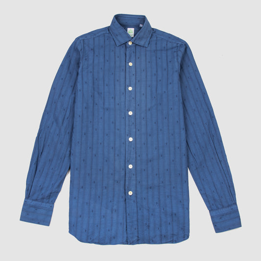 Blue Jacquard Cotton Luigi Collar Gaeta Fit Shirt