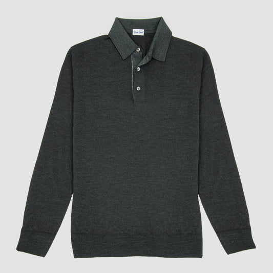 Knit Long Sleeve Polo Dark Green