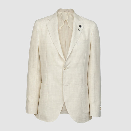 Solid Wool Linen Single Breasted Jacket Cream