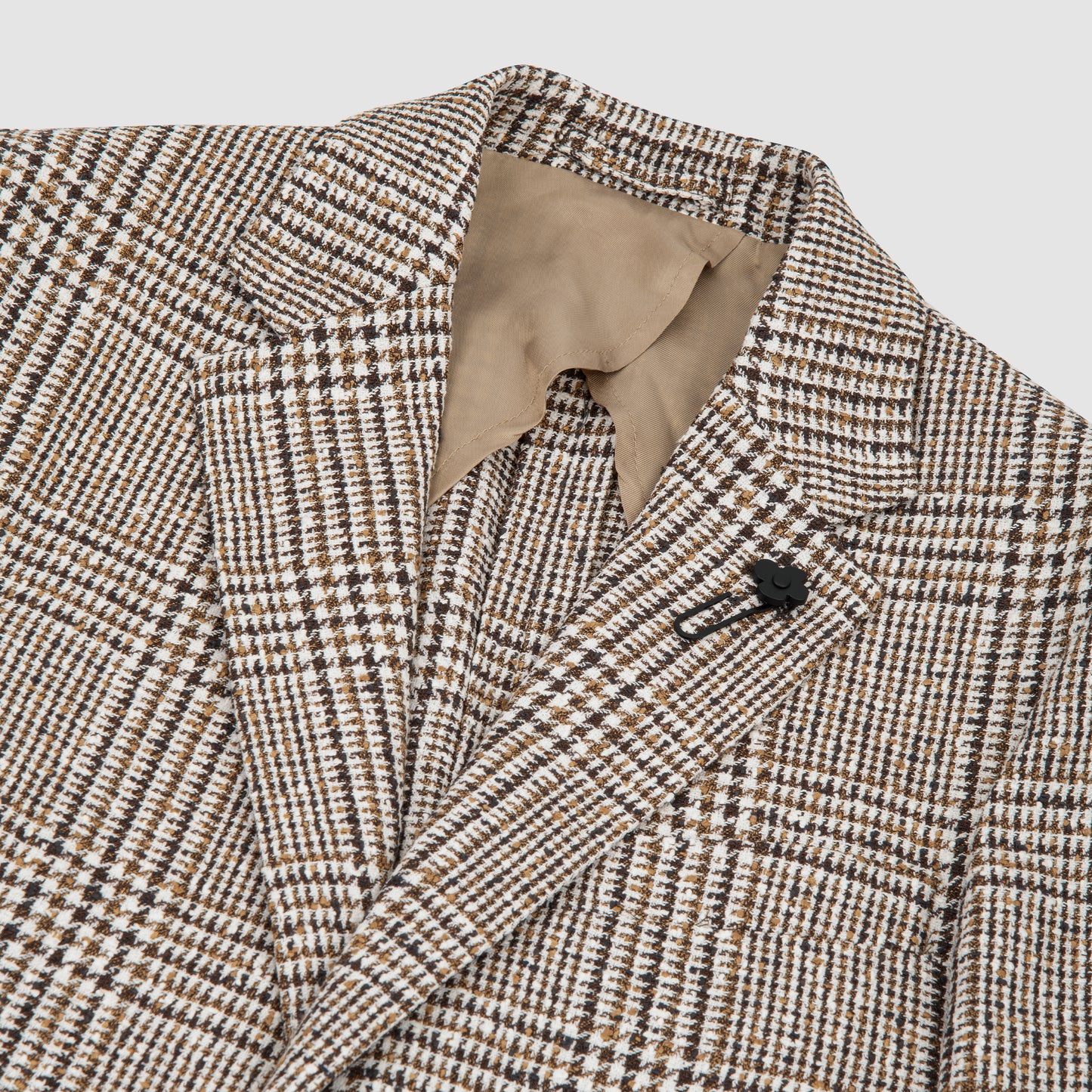 Prince of Wales Linen and Nylon Single Breasted Jacket Brown