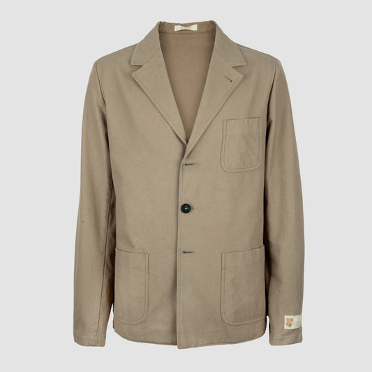 Cotton Unstructured Blazer with patch pockets - Khaki