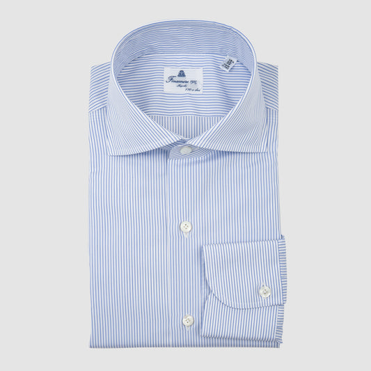 White & Blue striped, Eduardo Spread Collar, Napoli Fit 170/2 Dress Shirt