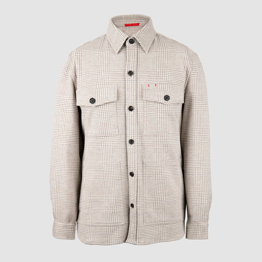 Prince of Wales Wool and Cashmere Overshirt Beige