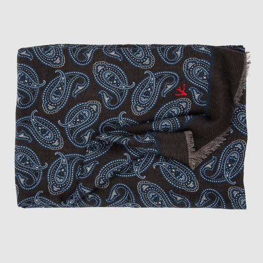 Wool and Silk Paisley Scarf Brown