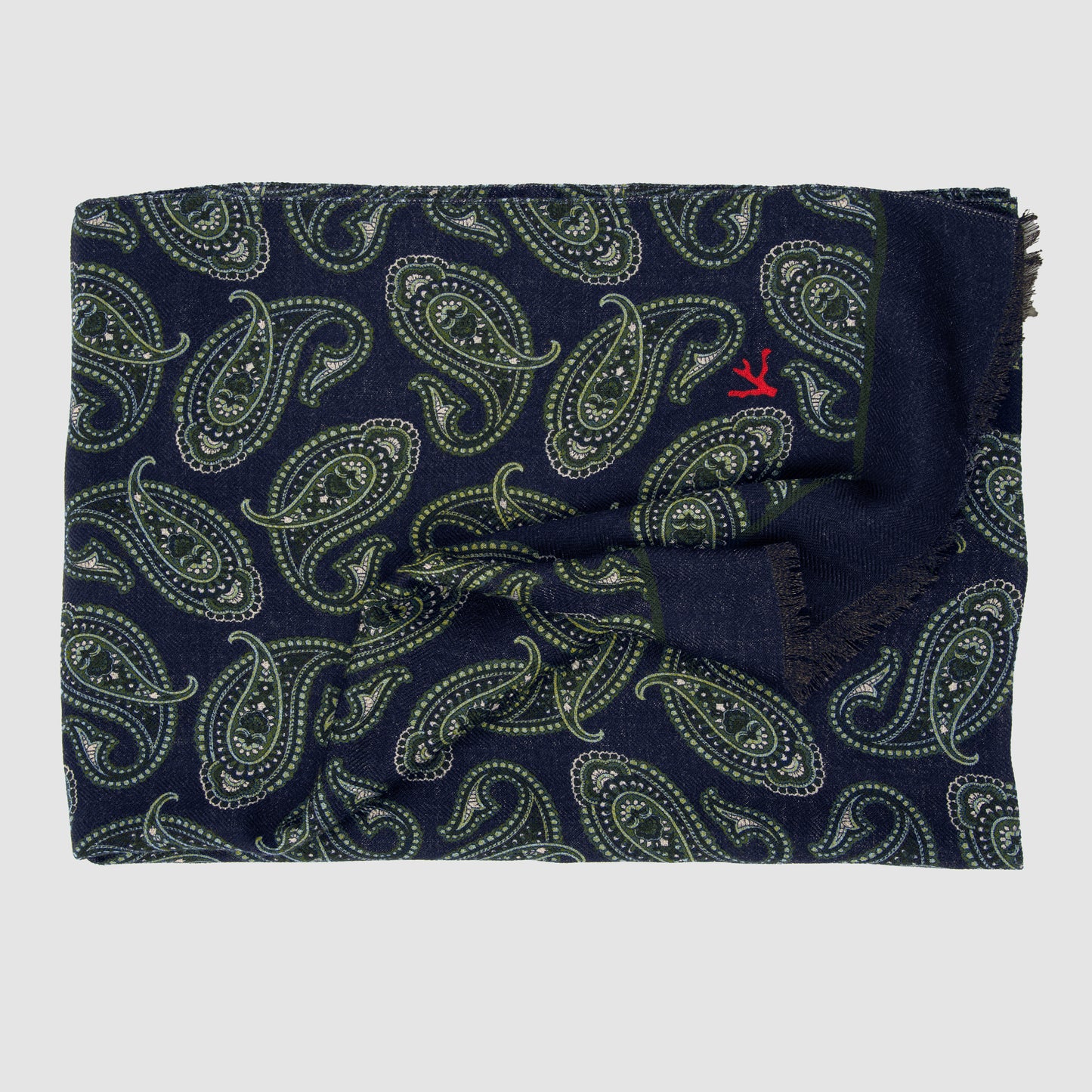 Wool and Silk Paisley Scarf Navy