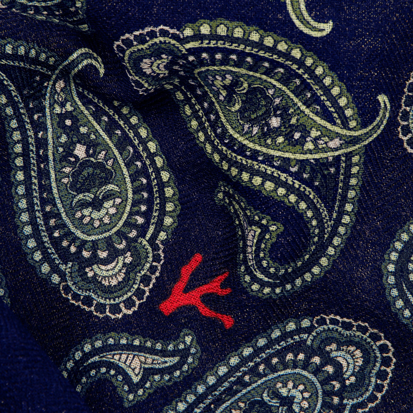 Wool and Silk Paisley Scarf Navy