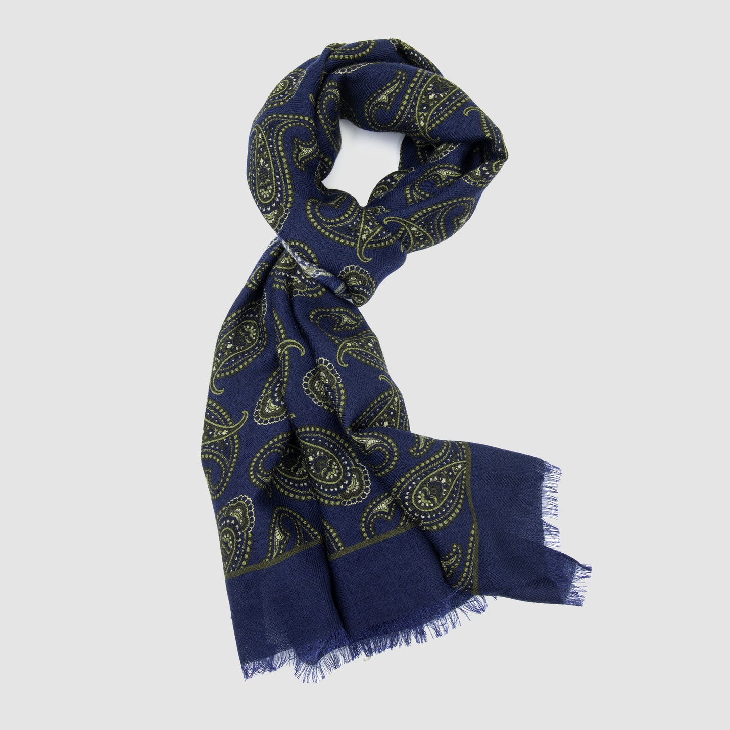 Wool and Silk Paisley Scarf Navy