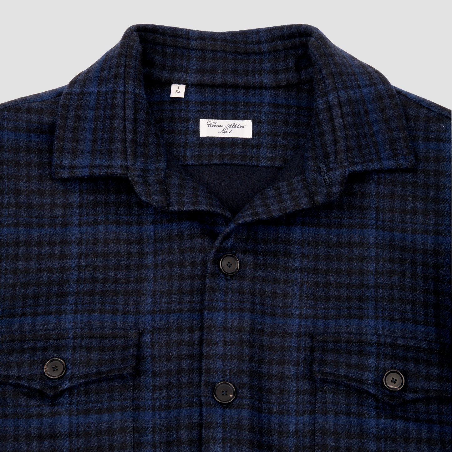 Navy and Blue Overcheck Wool Overshirt B32