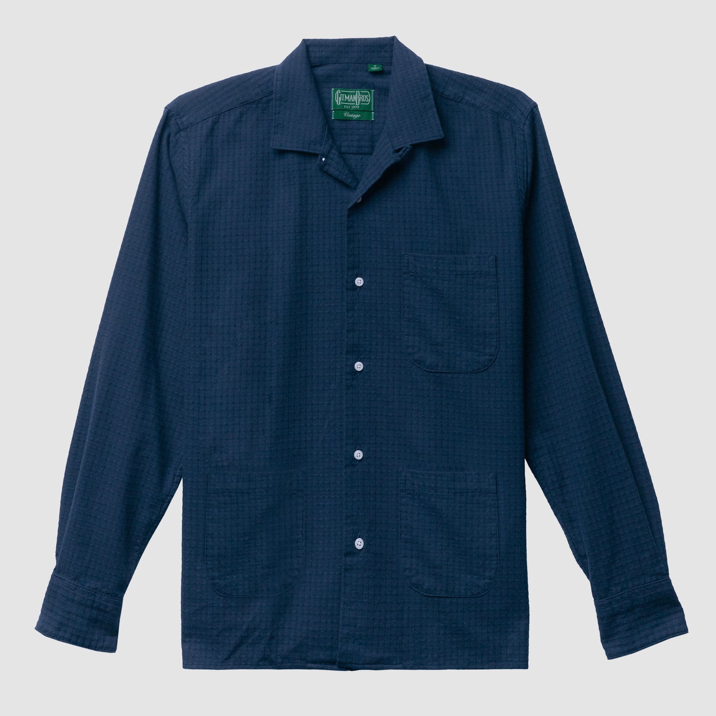 Sashiko Style Dobby Camp Shirt Navy