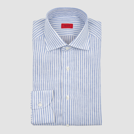 Linen Striped Sportshirt Blue and White