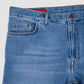 Denim Slim Straight Jeans w/Whiskers - Light Blue