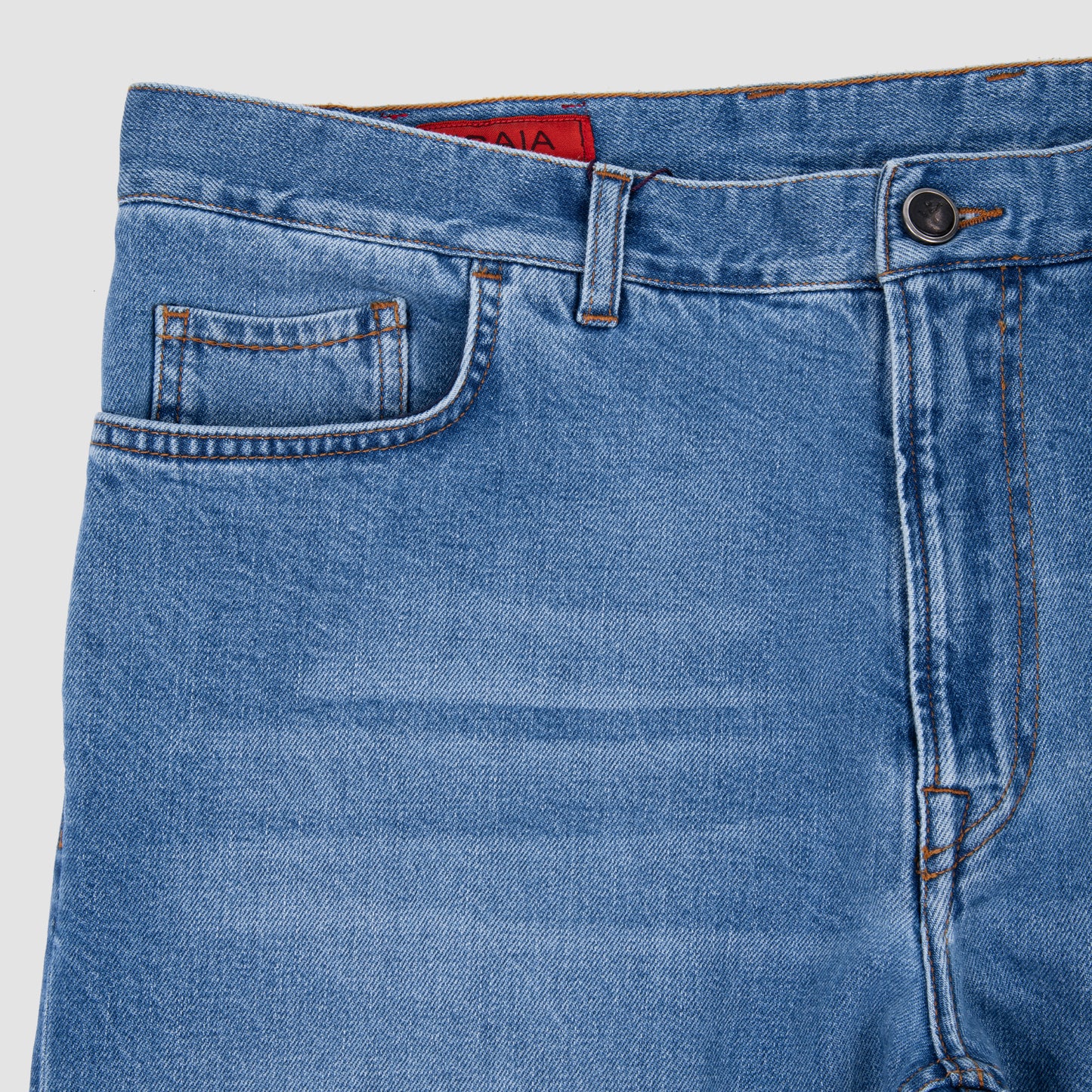 Denim Slim Straight Jeans w/Whiskers - Light Blue