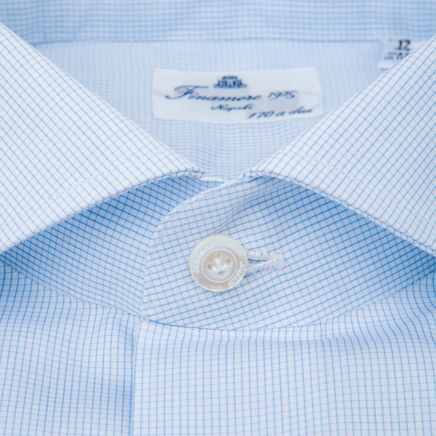 Light Blue & White micro check, Eduardo Spread Collar, Napoli Fit 170/2 Dress Shirt