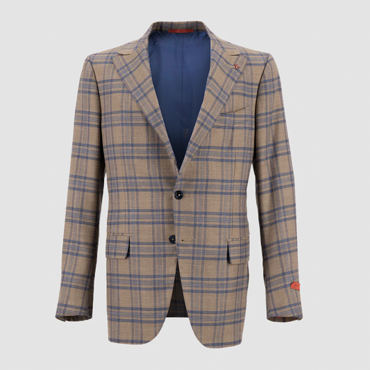 Gregorio Peak Lapel Jacket, Over Check Soft - Terra Scuro