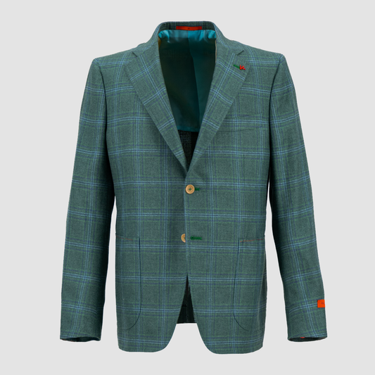 Capri Silk and Cashmere Check Motif Sport Jacket - Green / Blue