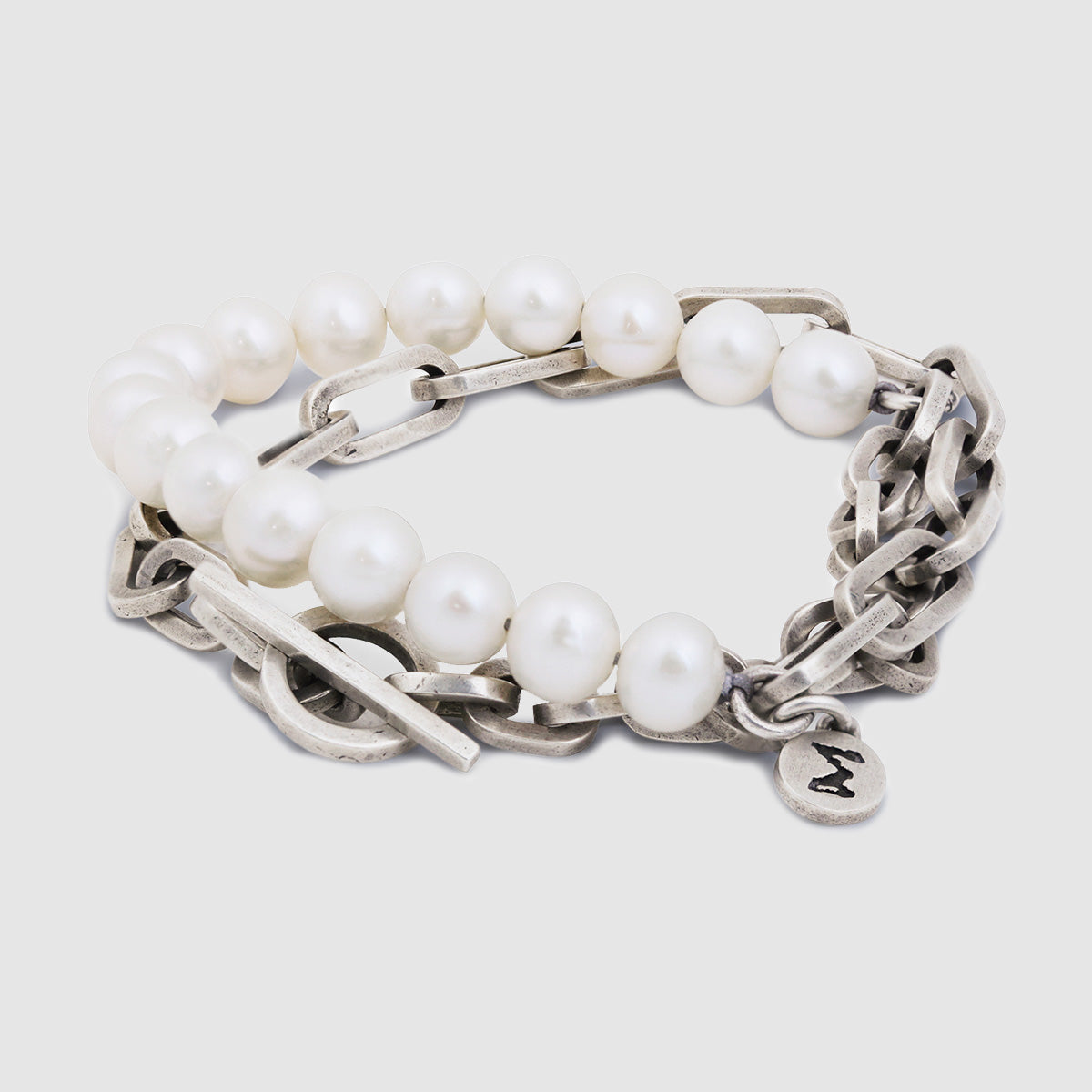 Trio Elm Bracelet/Necklace in Silver with White Pearls